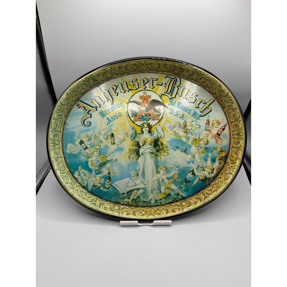 Vintage Anheuser-Busch Brewing Assn Metal Beer Serving Tray Cherub Goddess 12in